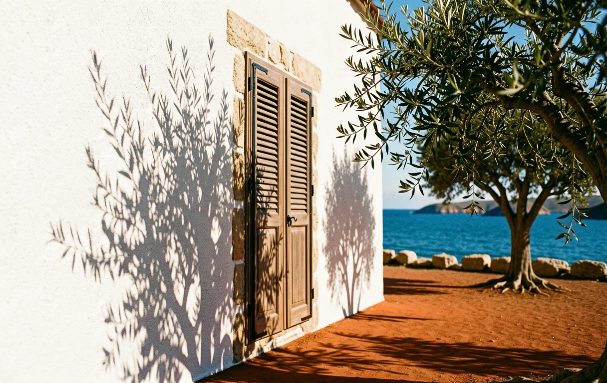 Sunlight hitting a Greek exterior
