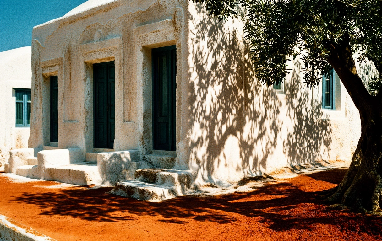 Sunlight and shadow on a Greek limestone wall
